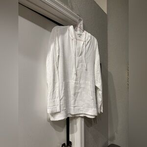 J. Jill - XL White Hooded Cotton Gauze Cover Up Oversized Sweatshirt - So Soft